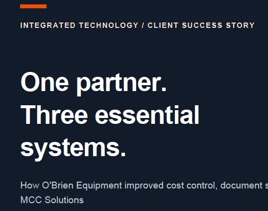 O'Brien Equipment MCC case study for copiers, postage machines, and business phones.
